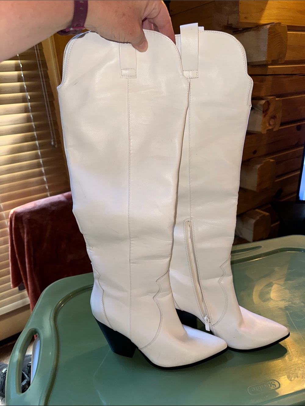 White Women's Knee-High Western Boot - Stylish Pointed Toe